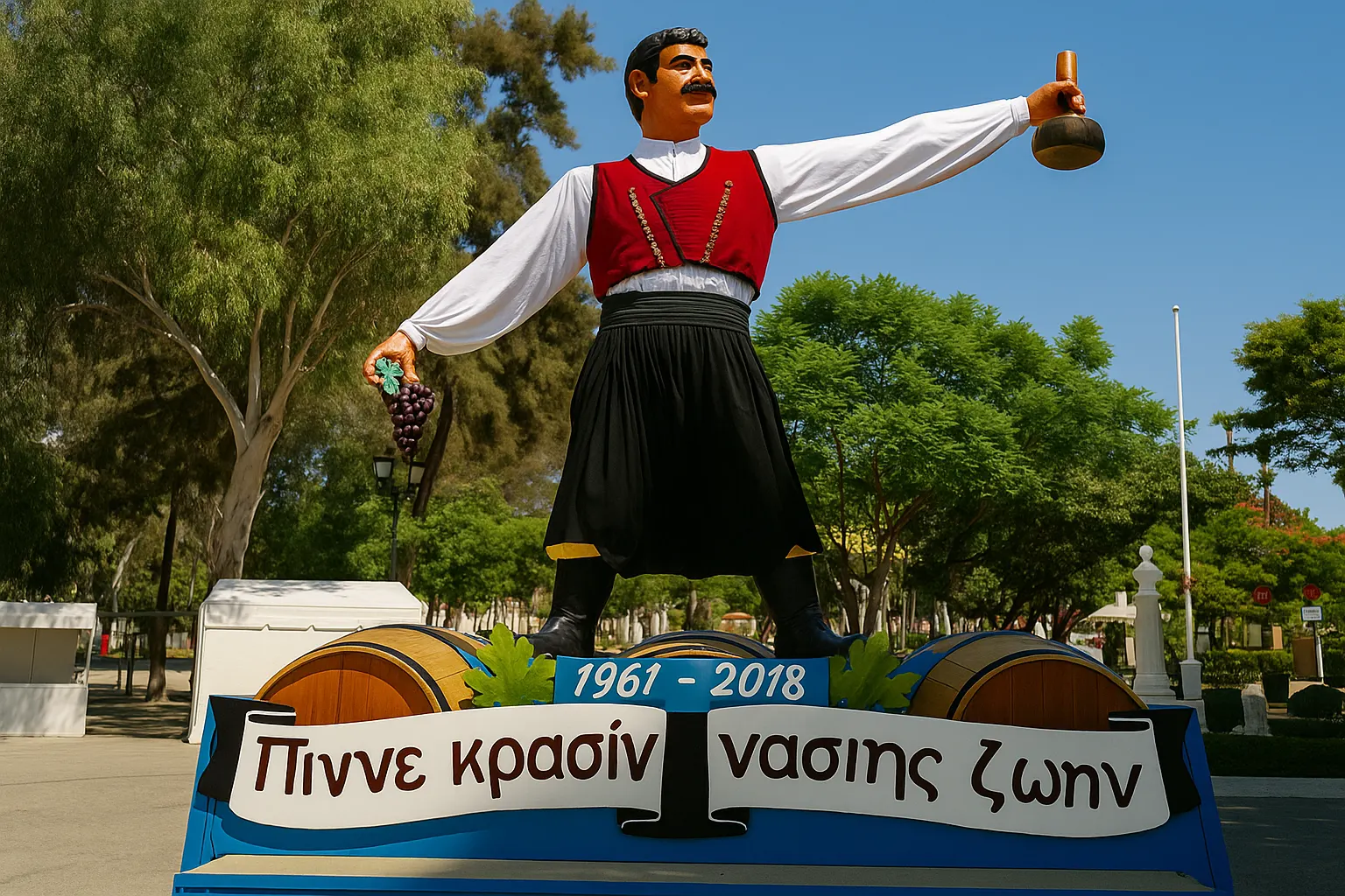 The traditional Cypriot wine saying “Pine krasin na eshis zoi”